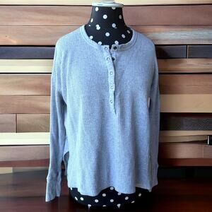 5/$65 Offline by Aerie Womens Henley Top Sz XXS Gray Waffle Thumb Holes Knit Top